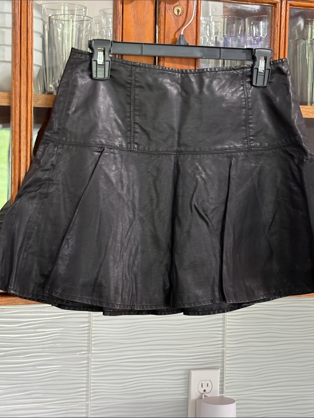 Free People Black Leather Skater Mini Skirt